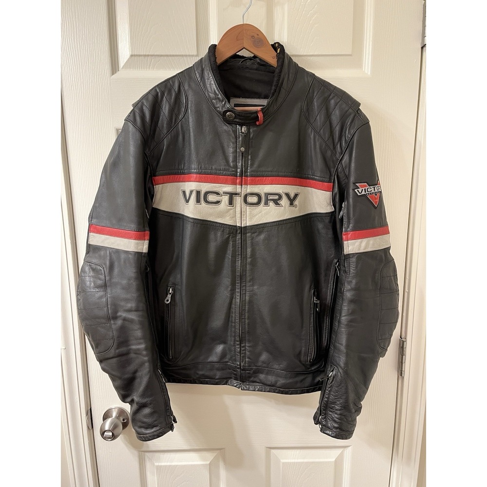 Victory USA Leather Motorcycle Jacket Men's L With Removable Vest Liner Armor